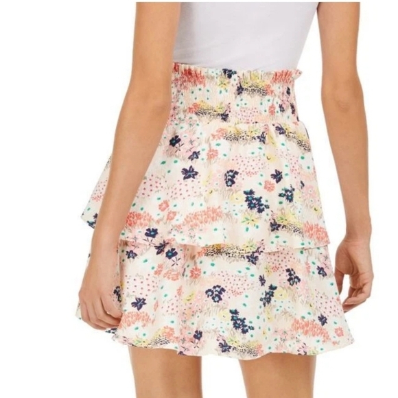 MAISON JULES Women's Pink Floral Print Smocked Tiered Skirt Elastic Waist Sz S - Picture 3 of 12